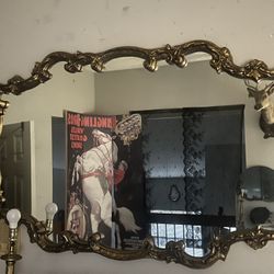 HUGE Ornate Vintage Antique Gold Wall Mounted Mirror