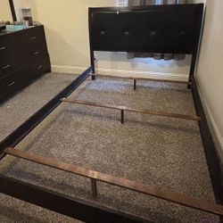 Queen Bedframe And Nightstand Black Brown 