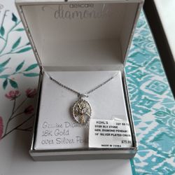 Genuine Diamond 18K Gold Over Silver Pendant Plata 925