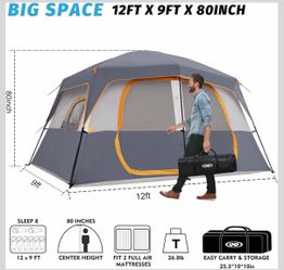 8 Person Tent, Portable Cabin Tent, Camping Tent 4-Person Easy Set Up, Waterproof with Top Rainfly for Outdoor Camping/Hiking