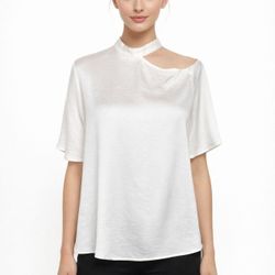 Express White Satin Asymmetric Cutout Neckline Blouse - Size Large