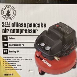 New CENTRAL PNEUMATIC 3 Gal Air Compressor 100 PSI Oilless Portable Pancake 1/3 HP  