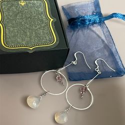 Handmade Chalcedony and Swarovski Sterling Silver Dangle Earrings (1 pair)