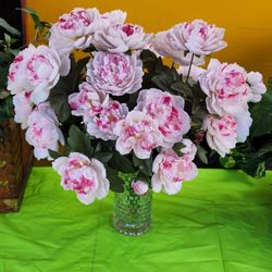 Vintage MCM Homco Whitehall Cubist Vase with Flower Artificial Flowers 