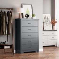 PulseFay Farmhouse 5 Drawer Dresser for Bedroom, 47" Tall Chest of Drawers, Wood White Dresser with Deep Drawers, Storage Dressers Organizer for Bedro