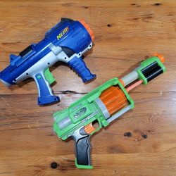NERF Fury Fire Blaster & Dart Tag Toy Guns~ Drum Revolver, Green, Blue, No Darts