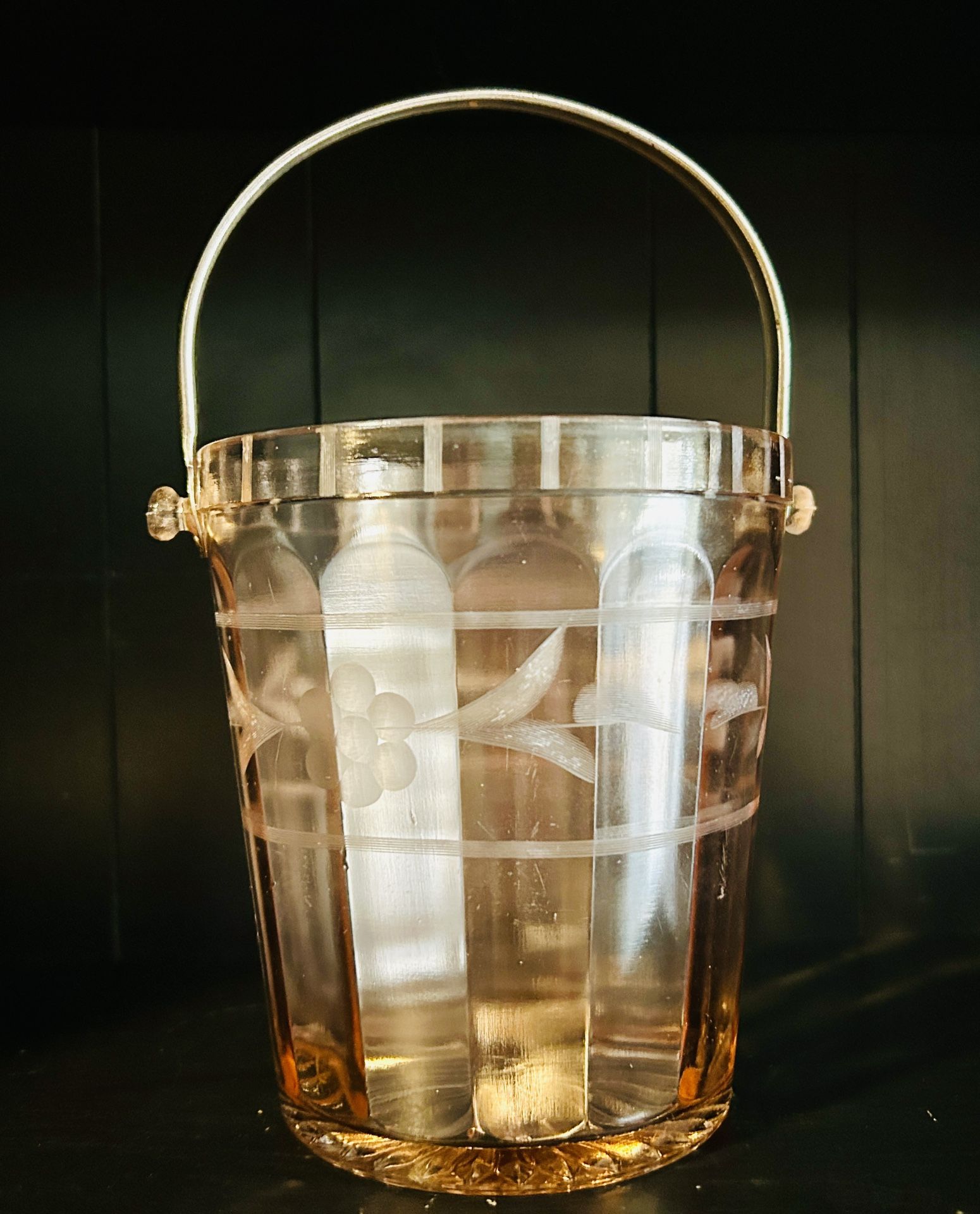 Vintage Rose Colored Glass Ice Bucket