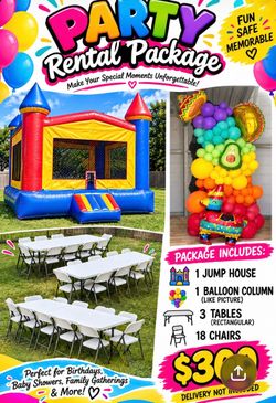 balloon column Jump House’s, tables, chairs, balloon column