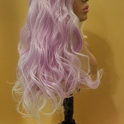Long Pink With White Wavy Wig