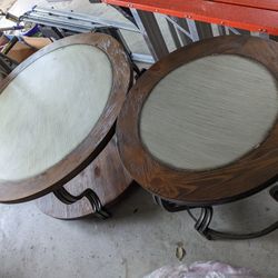 Wood round coffee table and round side table set