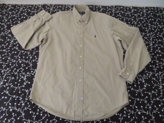 ralph lauren khaki long sleeve button up shirt L