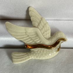 Lenox Dove White Gold Bird Brooch Pin Religious Christmas Peace Vintage