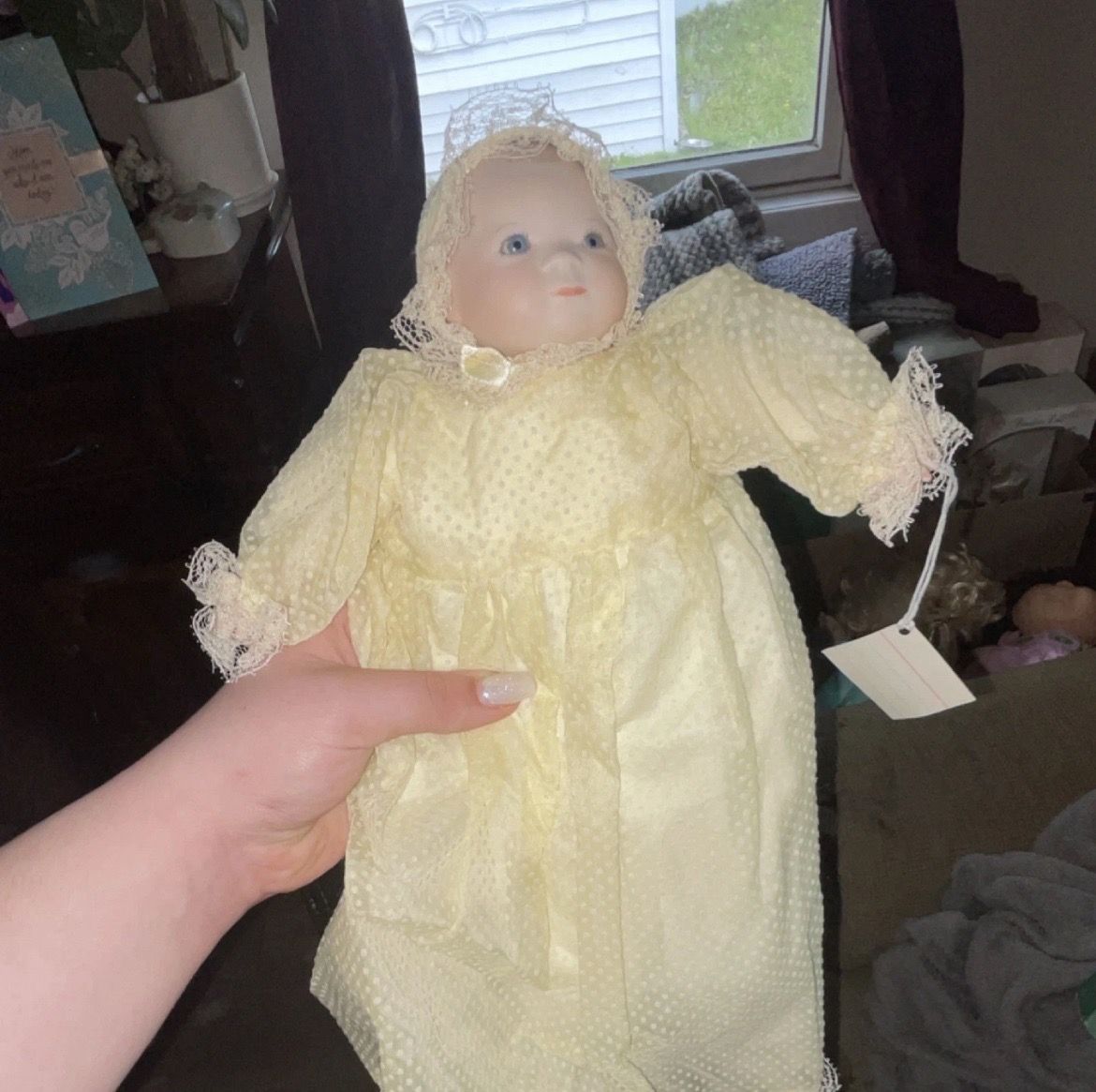 Porcelain Baby Doll Yellow Lace Dress Outfit