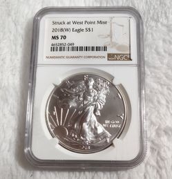 2018 (w) Silver Eagle NGC Graded MS 70