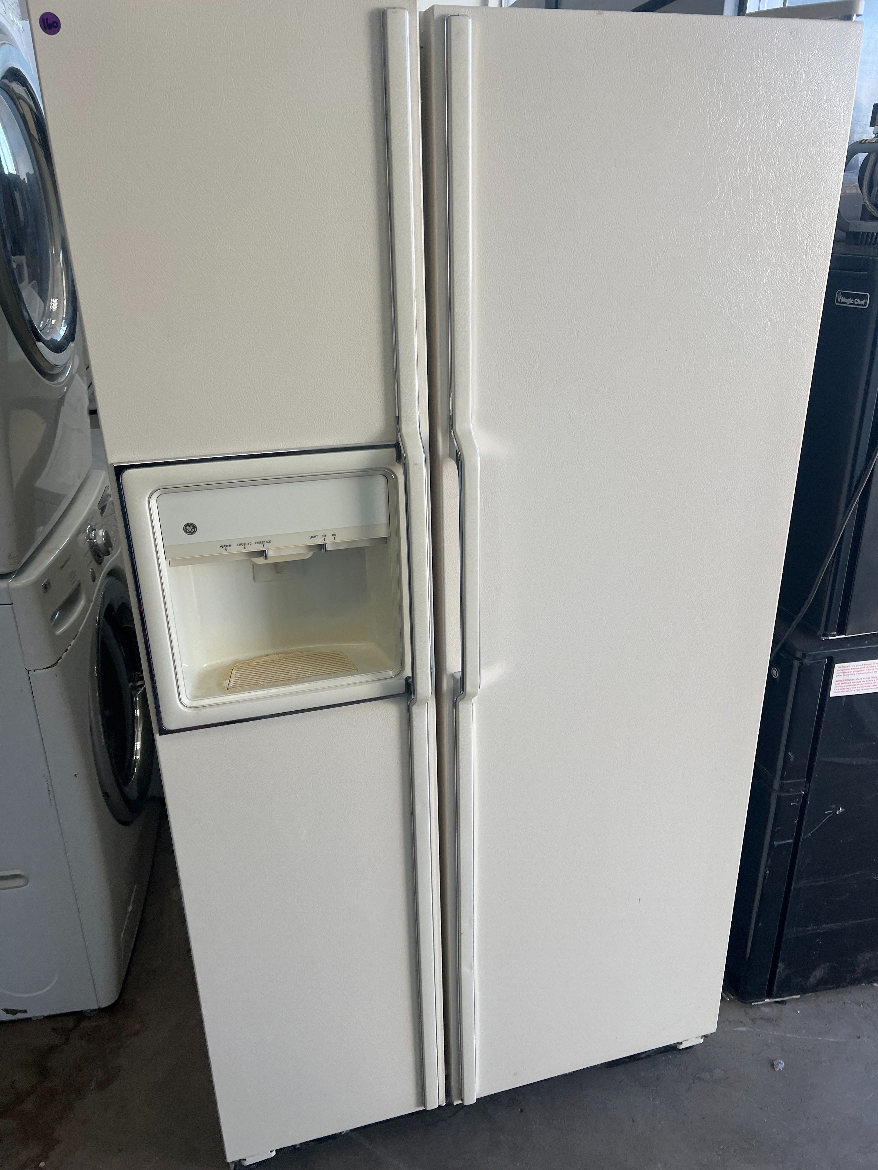 GE BISQUE ALMOND SIDE BY SIDE REFRIGERATOR -FREE DELIVERY