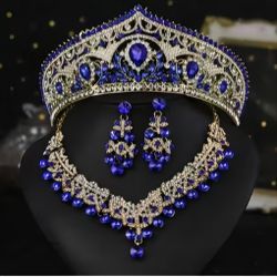 Quinceañera Blue Crown And Necklace Set