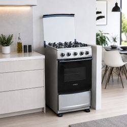 Premium Levella 20" Freestanding Propane Gas Range With 4 Burners, Stainless Steel Front, Double-Glass Oven Door & Tempered Glass Lid - White - Export