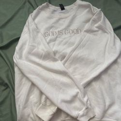 God Is Good Embroidered White Crewneck Sweatshirt