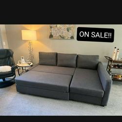 Gray Sectional Couch Sofa With Chaise & Storage & Pullout