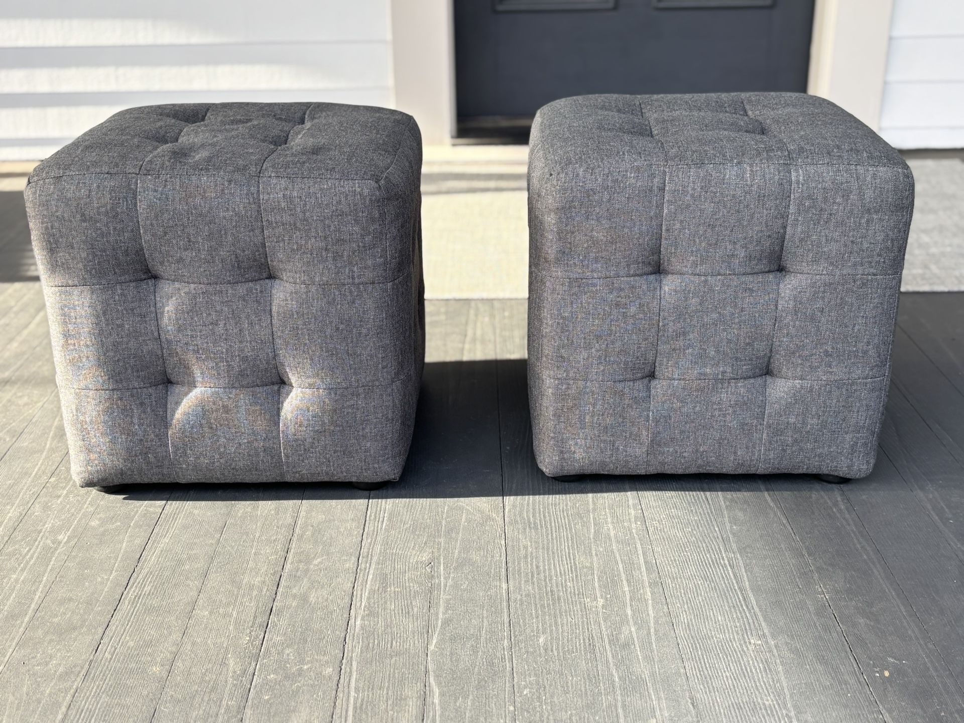 Two Wayfair/ Charlton Home Dark Gray Cube Ottomans 15.75” X 16” X 16”