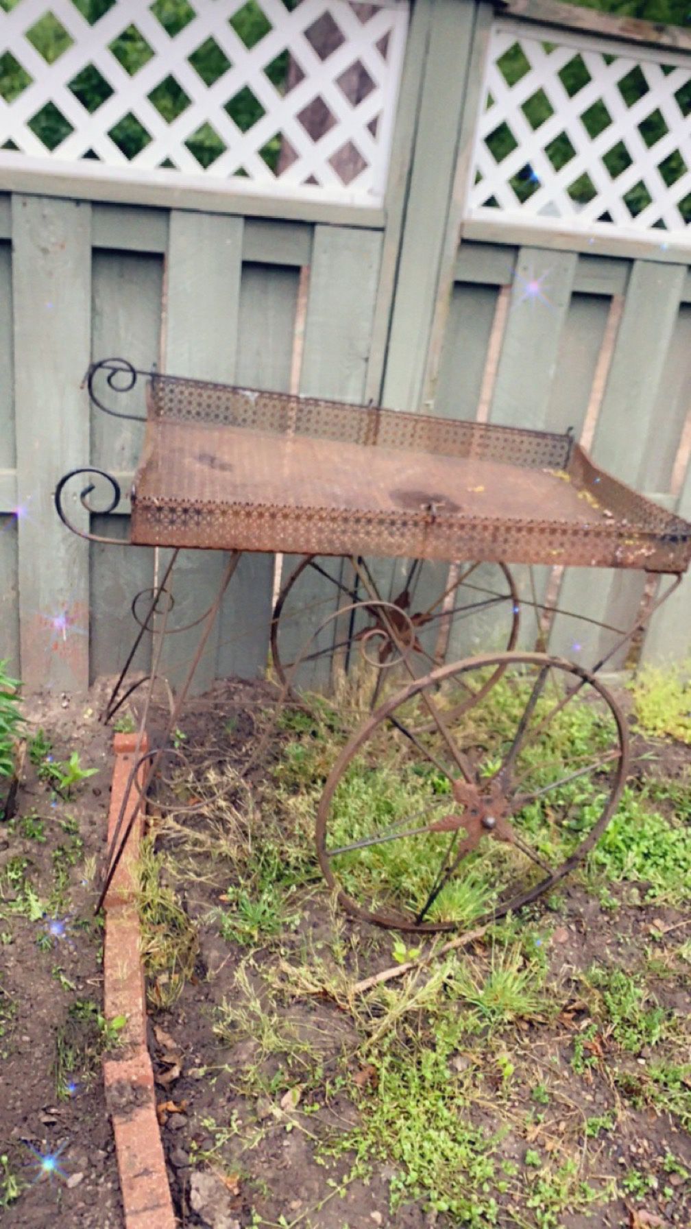 Antique Rustic Wagon And Plow For Garden Decor