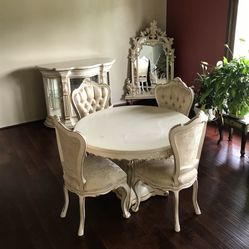 Polrey Dining Table set Includes Mirror & Buffet Cabinet
