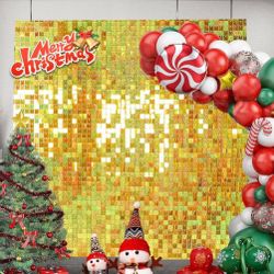 Laser Gold Shimmer Wall Backdrop -24pcs Sequin Square Panels,Photo Backdrop for Wedding Birthday
