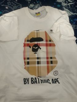 BAPE A Bathing Ape Plaid Ape Head Tee White Size L and Bape ABC camo shark hoodie WGM on hood