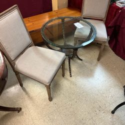 Zentique Louis Upholstered Dining Chairs Plus Brass Center Table 