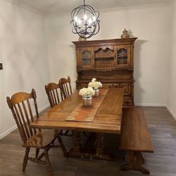 Brown Dining Table And Hutch