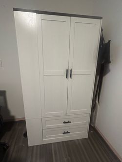 White Wardrobe Armoire with Two Drawers