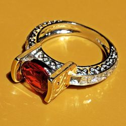 Gold Over Silver Garnet Ring Size 9