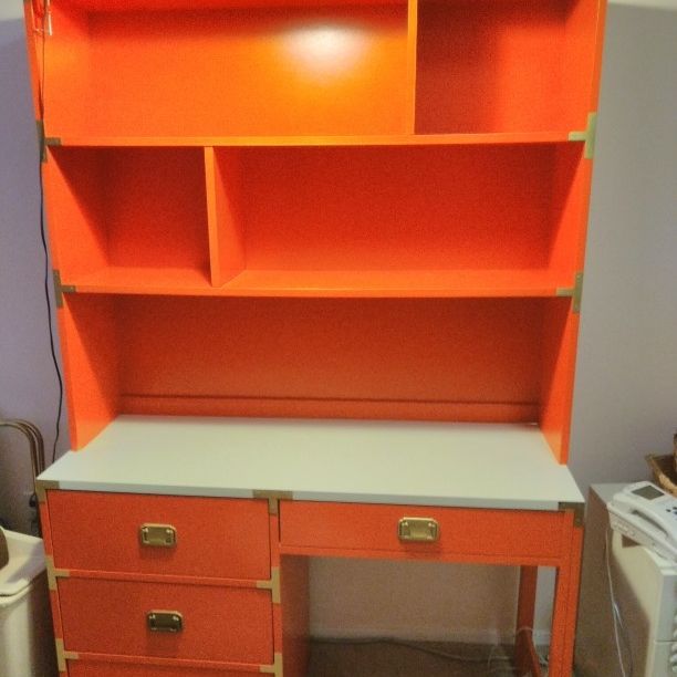 Orange Colormates Desk And Hutch Matching Lamp Shelves And Chair