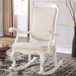 Brand New Fabric and Antique White Rocking Chair