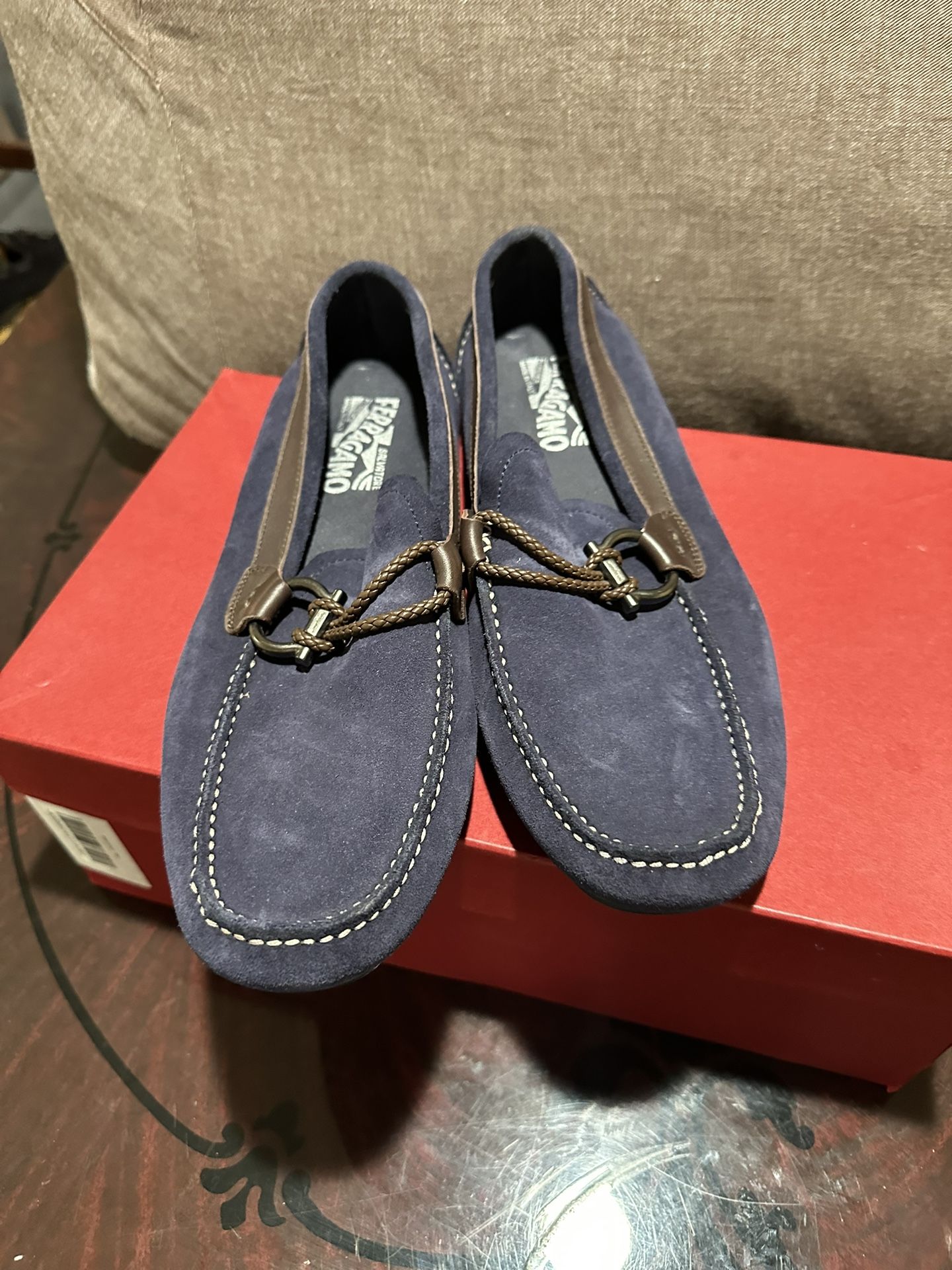 Salvatore Ferragamo Men’s Suede Moccasin Loafers – Navy Blue – Size 7.5 – Authentic