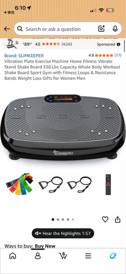 Whole Body Vibration Plate Exercise Machine with Resistance Bands (Black)