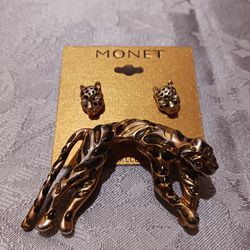 Monet Jaguar Earrings and Brooch 