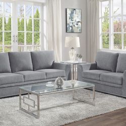 Brand New Grey Linen Sofa + Loveseat 2PCs Set