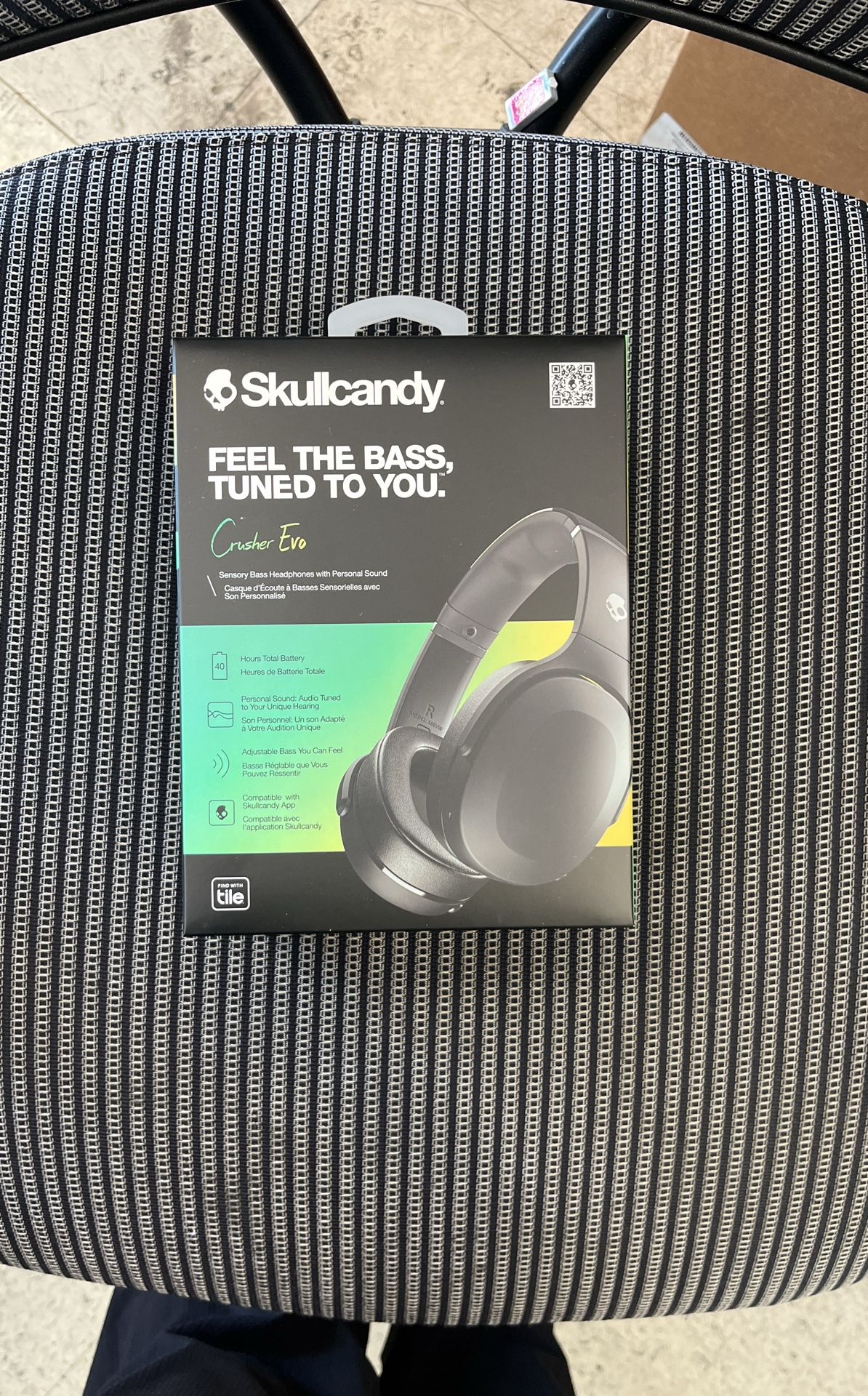 Skullcandy Crusher Evo Over-Ear Wireless Headphones with Sensory Bass with Charging Cable, 40 Hr Battery, Microphone, Works with iPhone Android and Bl