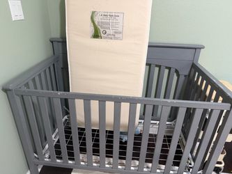 Gray Baby Crib with L.A. Baby Triple Zone Mattress