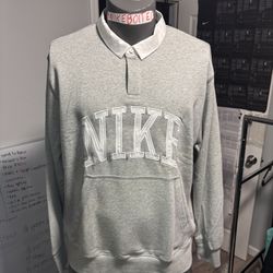 NEW Nike Men’s XL Club Fleece Long Sleeve Rugby Polo Grey White FN3112-063