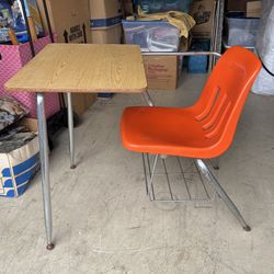 Desk With Attached Chair For Students & Kids Retro Style