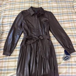 Scoop Faux Leather Dress Brown