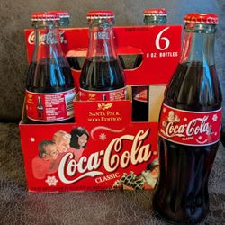2000 Christmas Coca Cola Bottles, 6 Pack