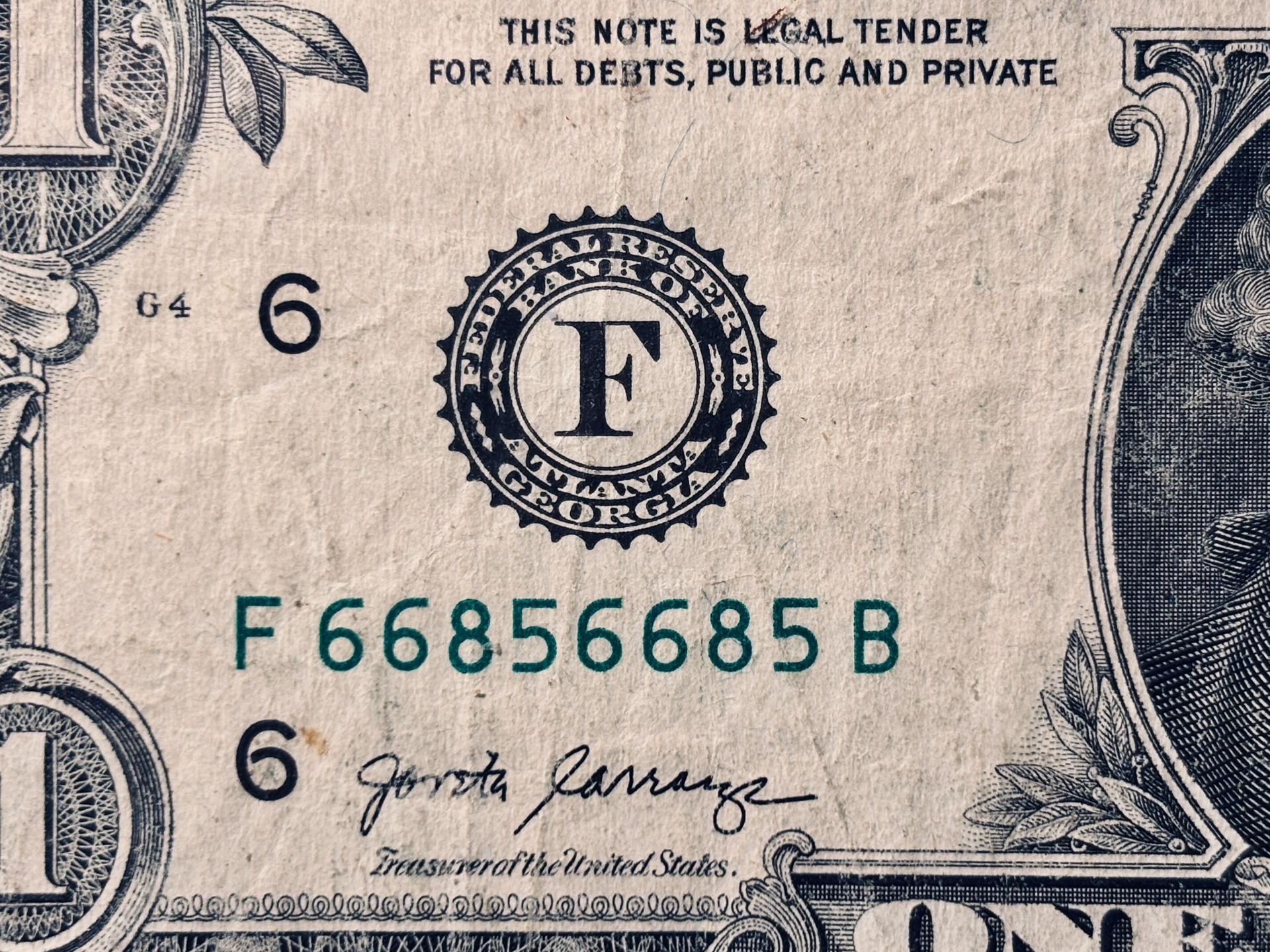 One Dollar Bill : Serial Number 
