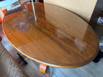 Oval Wood Dining Table with Glass Top. Solid Wood