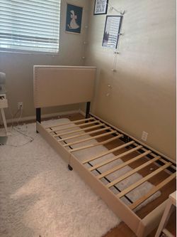 Beige Twin Bed Frame
