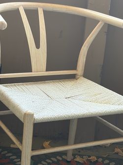 Wishbone Style Wood Chair with Woven Seat