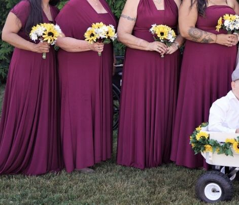 Infinity Bridesmaids Dresses, Wedding Dress and 1 Pair Of Size 10 Shoes Wore By Bride For Just The Ceremony.