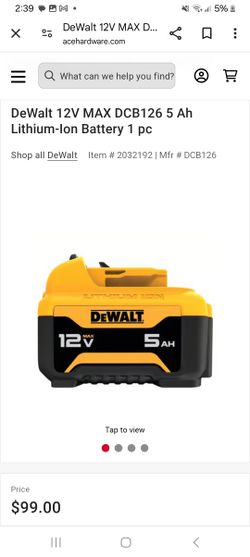 DeWalt 12V MAX DCB126 5 Ah Lithium-Ion Battery 1 pc